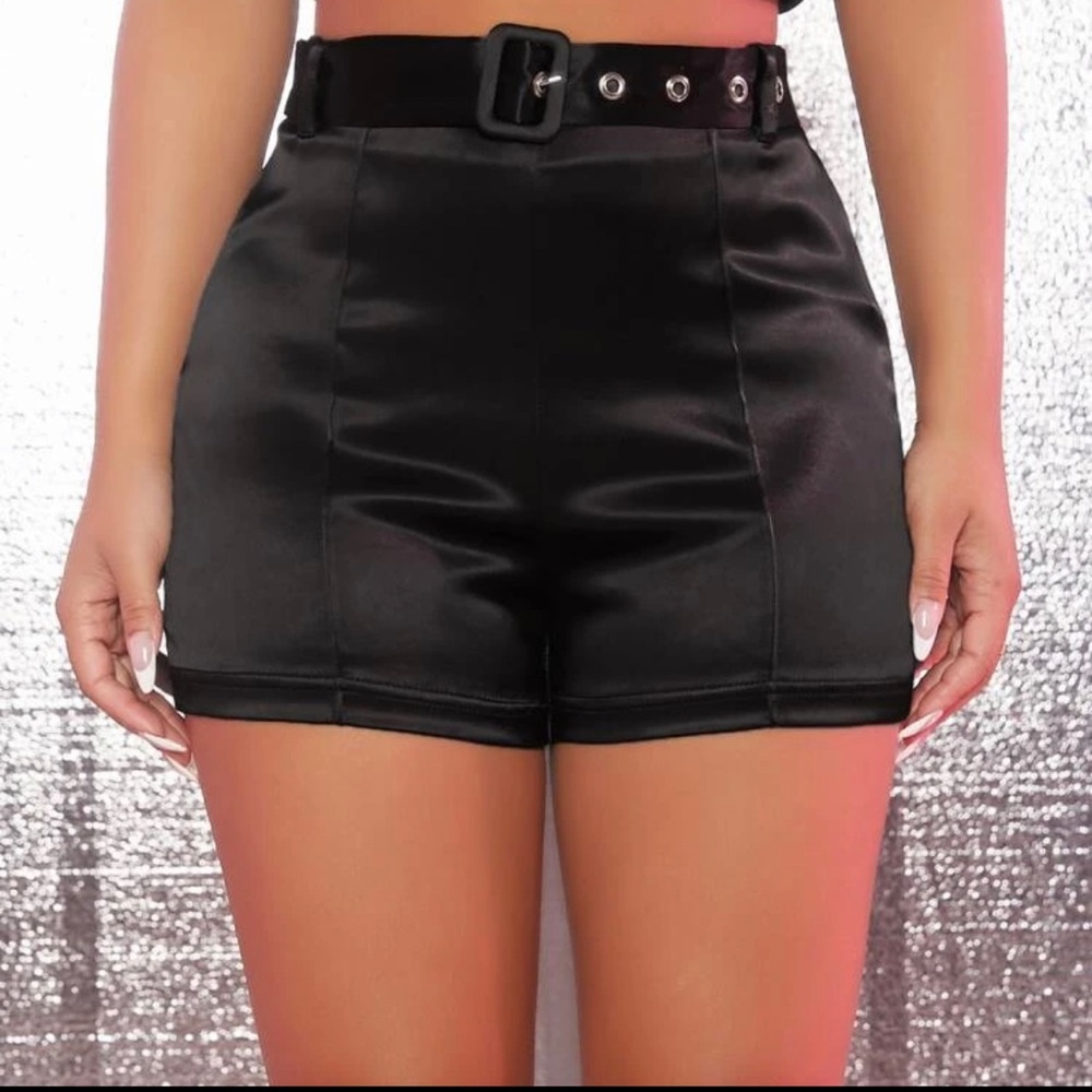 Buckle Belted Satin Shorts